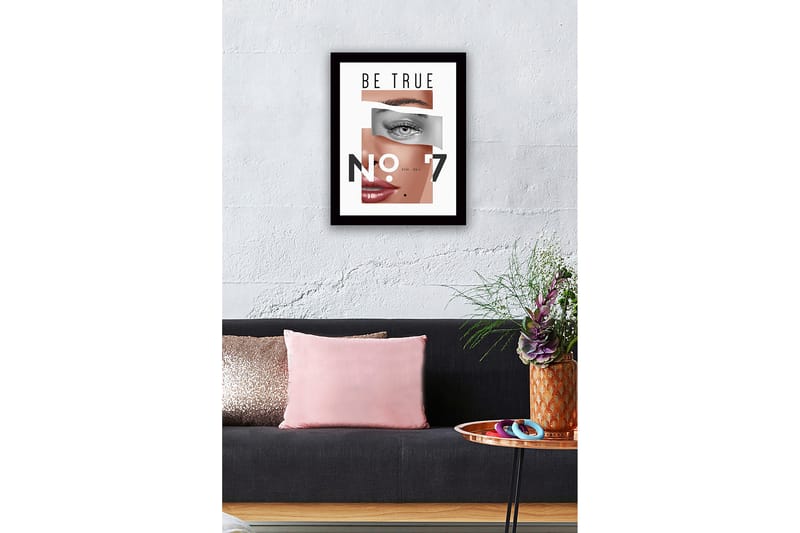 Kehystetty puukangas - 41x56 cm - Tyylitelty muotokuva, jossa keskitytään silmiin ja huuliin - Ihonväri / Harmaa / Musta - Sisustustuotteet - Taulu & taide