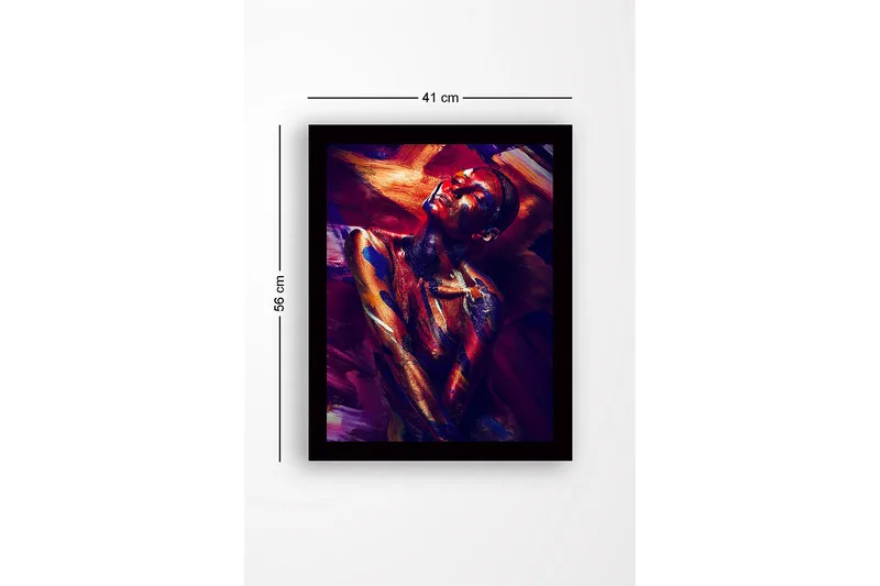 Kehystetty puucanvas - 41x56 cm - Värikäs muotokuva alastonmallista abstraktilla vartalomaalauksella - Tummanpunainen / Sininen / Kulta - Sisustustuotteet - Taulu & taide