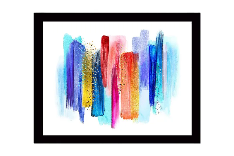 Kehystetty puukangas - 41x56 cm - Värikäs abstrakti sommitelma pystysuorilla siveltimenvedoilla, Sininen / Punainen / Keltainen