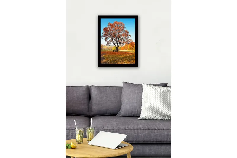 Kehystetty puutaulu canvasille - 41x56 cm - Majesteettinen syksyinen puu värikkäillä lehdillä - Oranssi / Keltainen / Ruskea - Sisustustuotteet - Taulu & taide