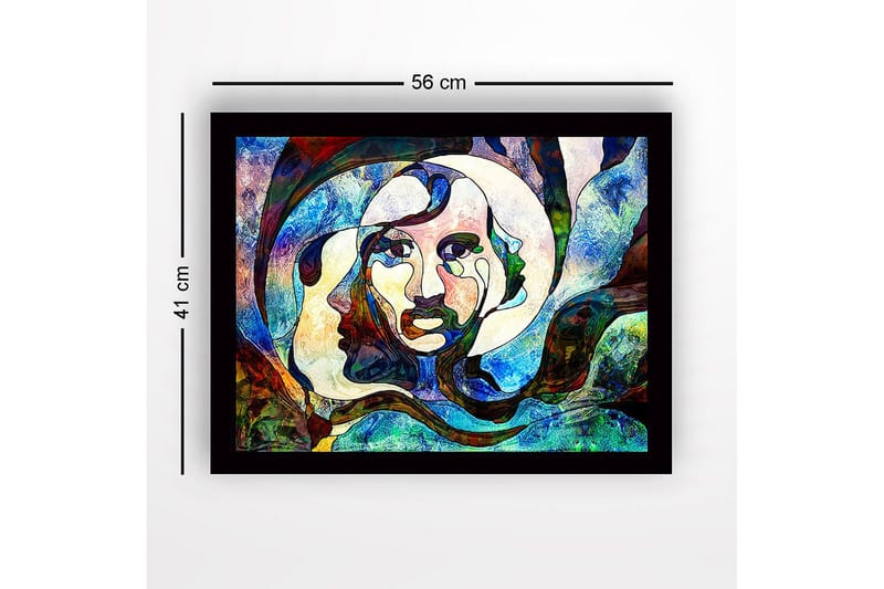 Kehystetty puukangas - 41x56 cm - Abstrakti muotokuva, jossa kasvot sulautuvat yhteen - Sininen / Vihreä / Punainen - Sisustustuotteet - Taulu & taide