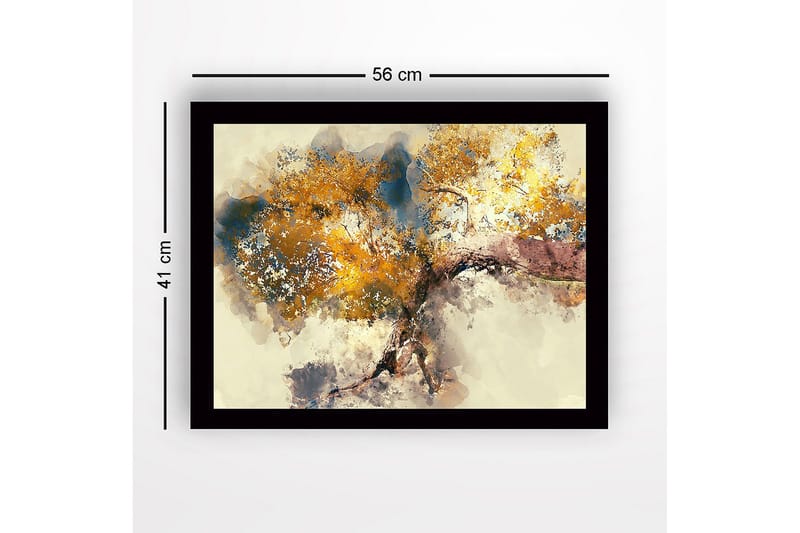 Kehystetty puutaulu canvasille - 41x56 cm - Suuri puu kultaisilla lehdillä - Kulta / Sininen / Ruskea - Sisustustuotteet - Taulu & taide