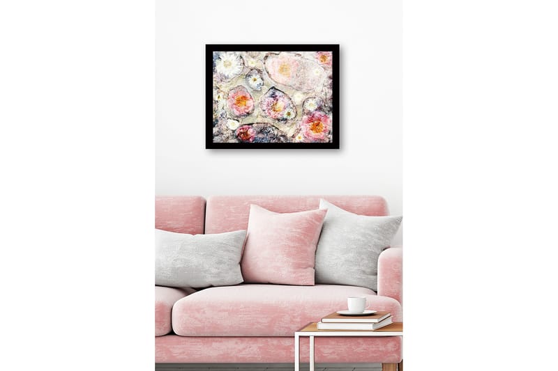 Kehystetty puukangas - 41x56 cm - Abstrakti sommitelma pehmeillä kukilla - Vaaleanpunainen / Valkoinen / Harmaa - Sisustustuotteet - Taulu & taide