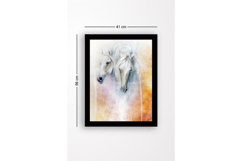 Kehystetty puutaulu canvas-taululla - 41x56 cm - Kaksi majesteettista hevosta pehmeillä piirteillä ja unenomaisella taustalla - Valkoinen / Vaaleanharmaa / Oranssi - Sisustustuotteet - Taulu & taide