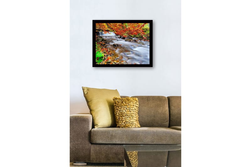 Kehystetty puutaulu canvasille - 41x56 cm - Kaunis puro syksyn väreissä ja juoksevalla vedellä - Oranssi / Vihreä / Ruskea - Sisustustuotteet - Taulu & taide
