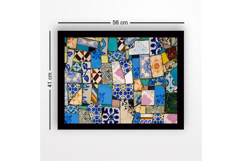 Kehystetty puukangas - 41x56 cm - Värikäs keraamisten laattojen mosaiikki - Sininen / Vihreä / Oranssi - Sisustustuotteet - Taulu & taide