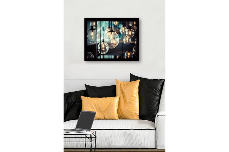 Kehystetty puukangas - 41x56 cm - Riippuvat lasikuvut valonlähteillä - Kirkas / Kulta / Musta - Sisustustuotteet - Taulu & taide