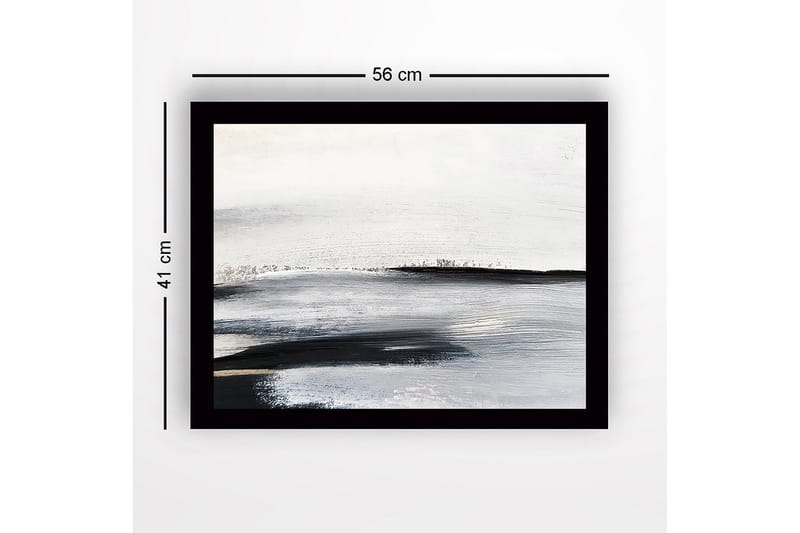 Kehystetty puukangas - 41x56 cm - Abstrakti maisema pehmeillä, laajoilla linjoilla - Valkoinen / Musta / Harmaa - Sisustustuotteet - Taulu & taide