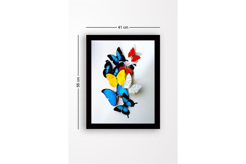 Kehystetty puucanvas - 41x56 cm - Värikkäät perhoset dynaamisessa sommitelmassa - Sininen / Keltainen / Punainen - Sisustustuotteet - Taulu & taide