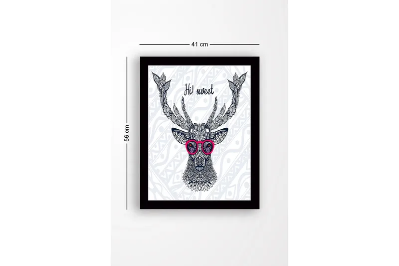 Kehystetty puutaulu canvasille - 41x56 cm - Komea peura silmälaseilla ja yksityiskohtaisella kuviolla - Tummansininen / Vaaleanpunainen / Valkoinen - Sisustustuotteet - Taulu & taide