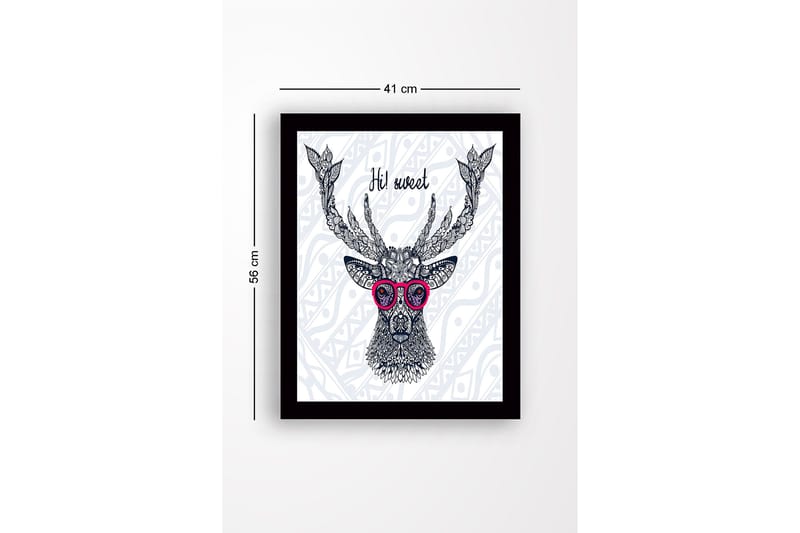 Kehystetty puutaulu canvasille - 41x56 cm - Komea peura silmälaseilla ja yksityiskohtaisella kuviolla - Tummansininen / Vaaleanpunainen / Valkoinen - Sisustustuotteet - Taulu & taide