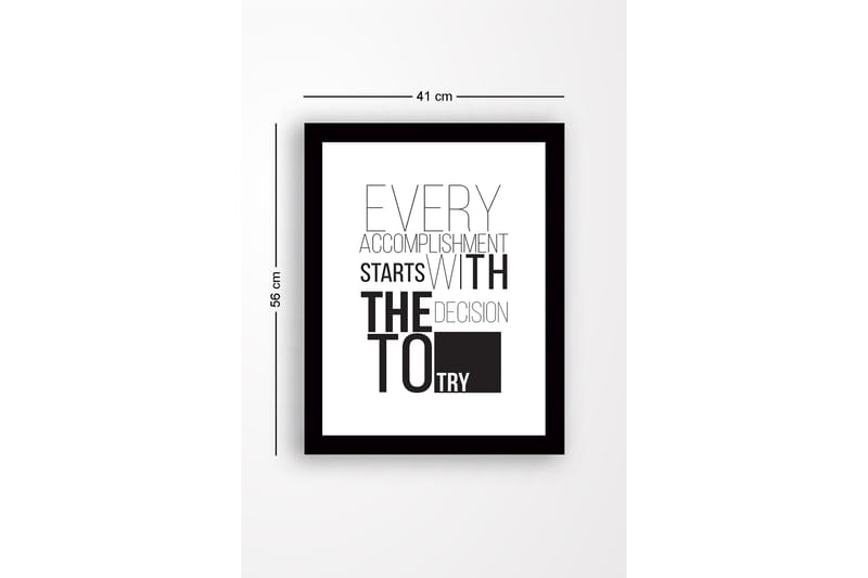Kehystetty puinen canvas-taulu - 41x56 cm - Inspiroiva lainaus saavutuksista ja päättäväisyydestä - Musta / Valkoinen - Sisustustuotteet - Taulu & taide