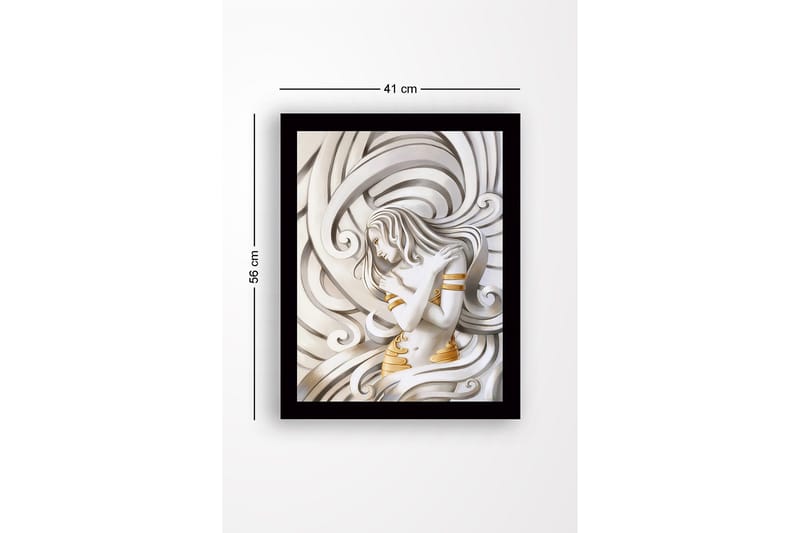 Kehystetty puutaulu canvasille - 41x56 cm - Elegantti nainen huojuvien linjojen ympär öimänä - Valkoinen / Kulta / Harmaa - Sisustustuotteet - Taulu & taide