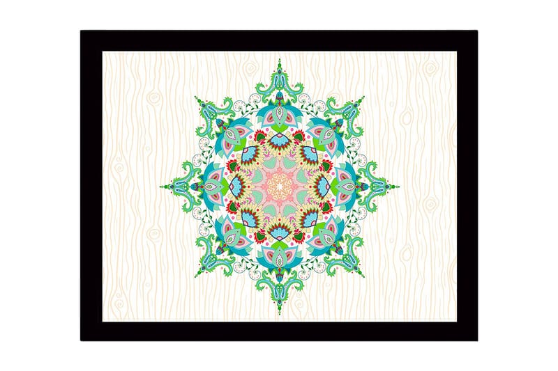 Kehystetty puupohjainen canvas - 41x56 cm - Värikäs mandala monimutkaisilla kuvioilla, Vihreä / Vaaleanpunainen / Sininen
