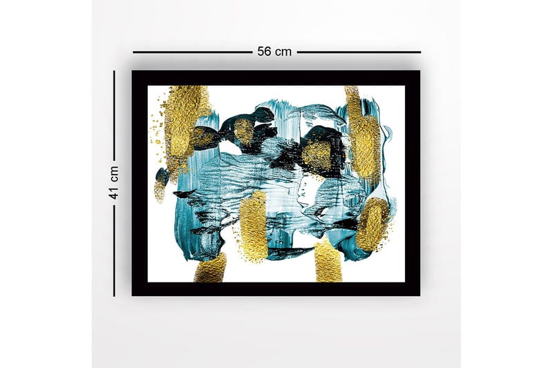 Kehystetty puukangas - 41x56 cm - Abstrakti sommitelma turkoosilla ja kultaisilla elementeillä - Turkoosi / Kulta - Sisustustuotteet - Taulu & taide