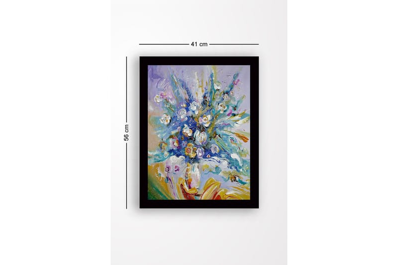 Kehystetty puutaulu canvasille - 41x56 cm - Värikäs kukkakimppu kirkkaissa sävyissä - Sininen / Valkoinen / Vihreä - Sisustustuotteet - Taulu & taide
