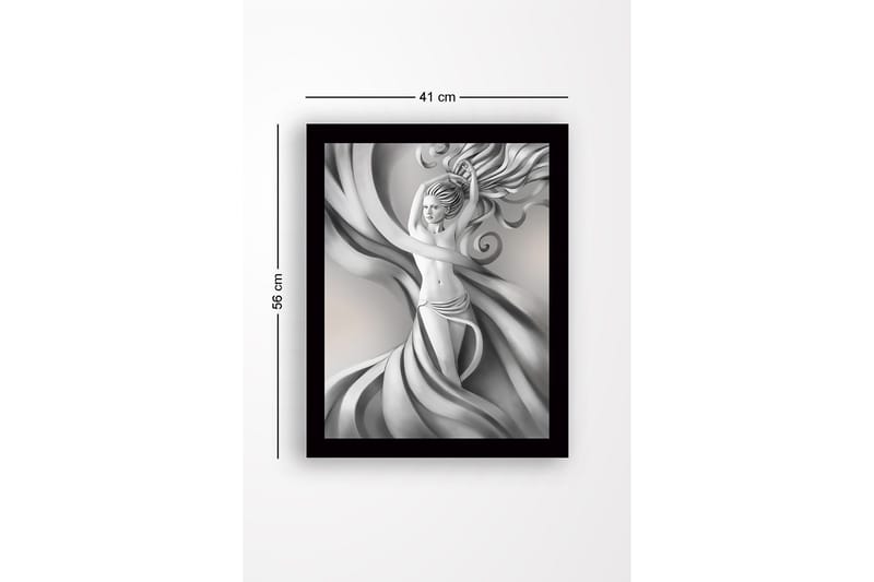Kehystetty puutaulu canvasille - 41x56 cm - Elegantti hahmo laajoilla verhoilla ja hulmuavilla hiuksilla - Harmaa / Valkoinen / Musta - Sisustustuotteet - Taulu & taide