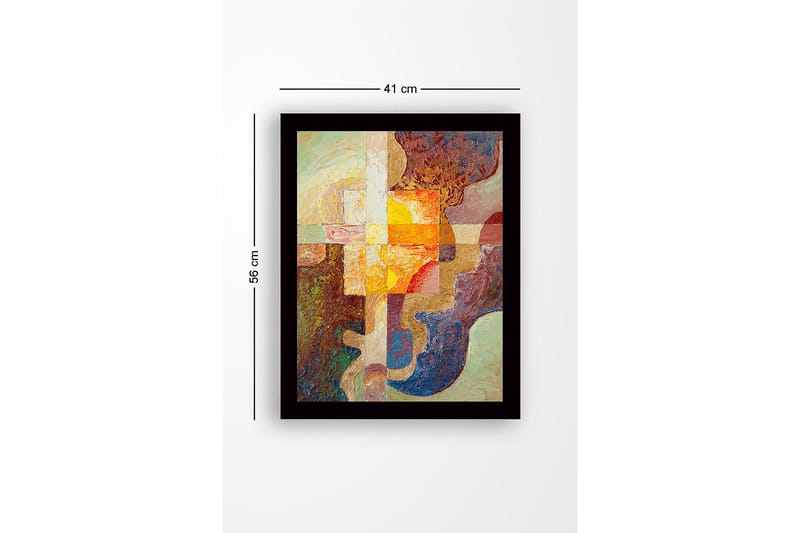 Kehystetty puukangas - 41x56 cm - Abstrakti sommitelma geometrisilla muodoilla ja lämpimillä väreillä - Kulta / Ruskea / Beige - Sisustustuotteet - Taulu & taide