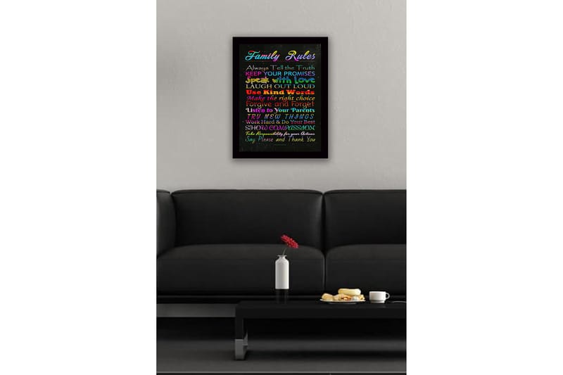 Kehystetty puutaulu canvasille - 41x56 cm - Värikäs maalaus perhesäännöillä eri fonteilla - Punainen / Sininen / Vihreä - Sisustustuotteet - Taulu & taide