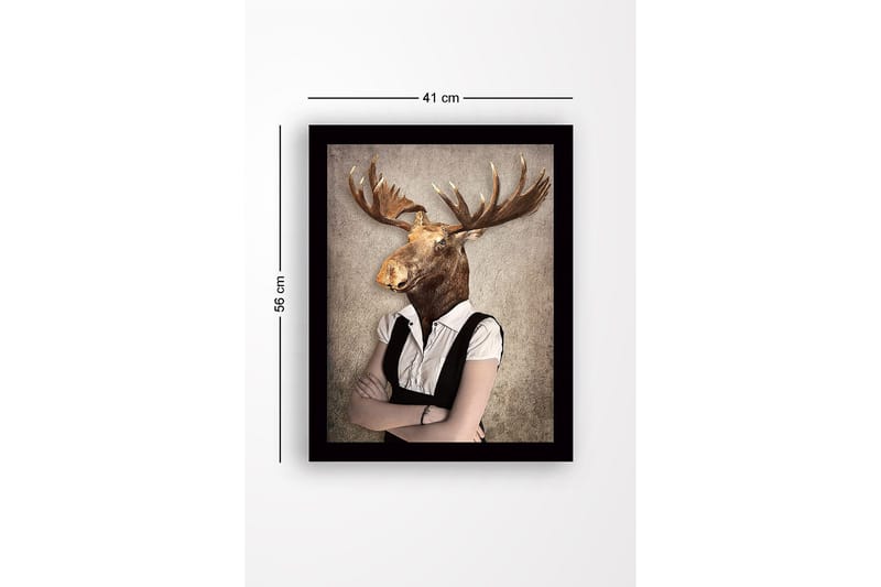 Kehystetty puukangas - 41x56 cm - Hirvenpään omaava mies juhla-asussa - Ruskea / Valkoinen / Harmaa - Sisustustuotteet - Taulu & taide