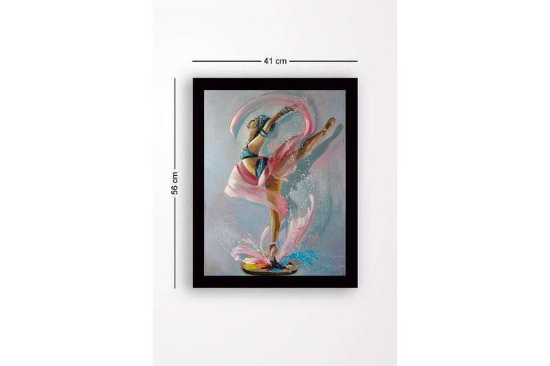 Kehystetty puutaulu canvasille - 41x56 cm - Elegantti balettitanssija dynaamisessa asennossa - Vaaleanpunainen / Sininen / Beige - Sisustustuotteet - Taulu & taide