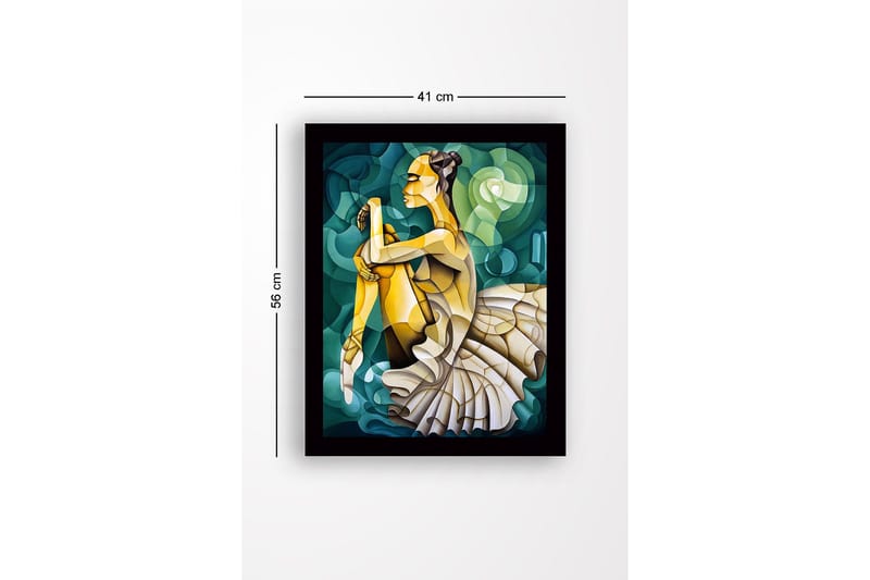 Kehystetty puutaulu canvasille - 41x56 cm - Balettitanssija elegantissa asennossa - Vihreä / Beige / Keltainen - Sisustustuotteet - Taulu & taide