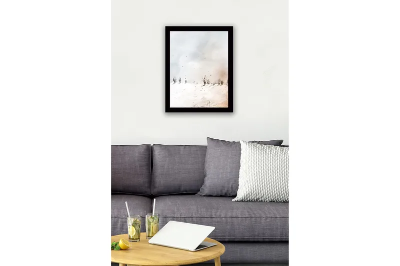 Kehystetty puucanvas - 41x56 cm - Talvimaisema lumipeitteisten puiden kanssa - Valkoinen / Vaaleanharmaa / Beige - Sisustustuotteet - Taulu & taide