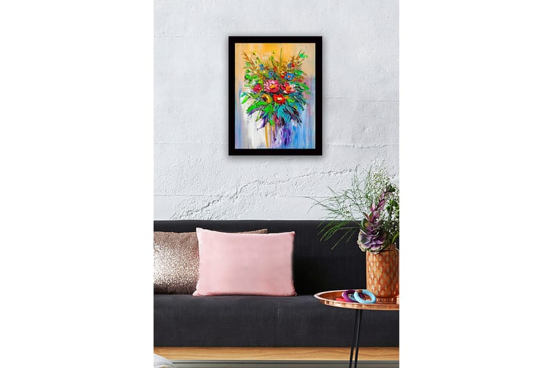 Kehystetty puupohjainen canvas - 41x56 cm - Värikäs kukkakimppu - Vihreä / Punainen / Sininen - Sisustustuotteet - Taulu & taide