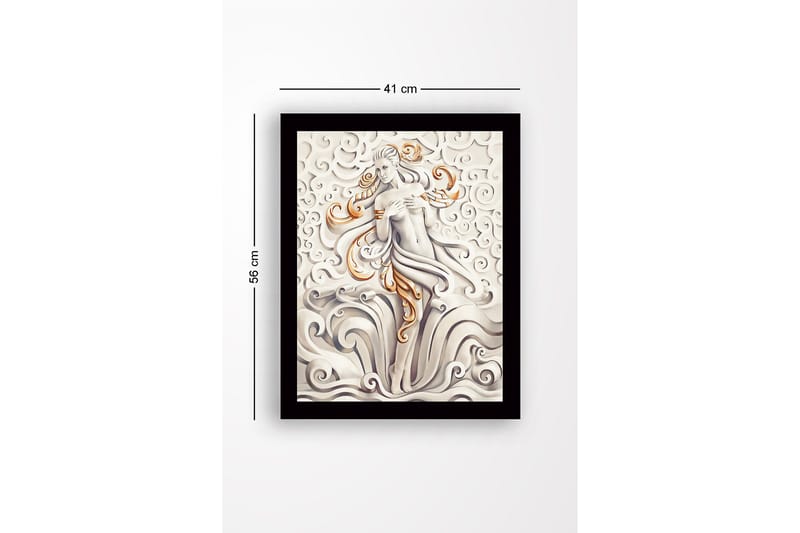 Kehystetty puutaulu canvasille - 41x56 cm - Elegantti naisen hahmo huojuvien pilvien ja aaltojen ympäröimänä - Harmaa / Beige / Oranssi - Sisustustuotteet - Taulu & taide