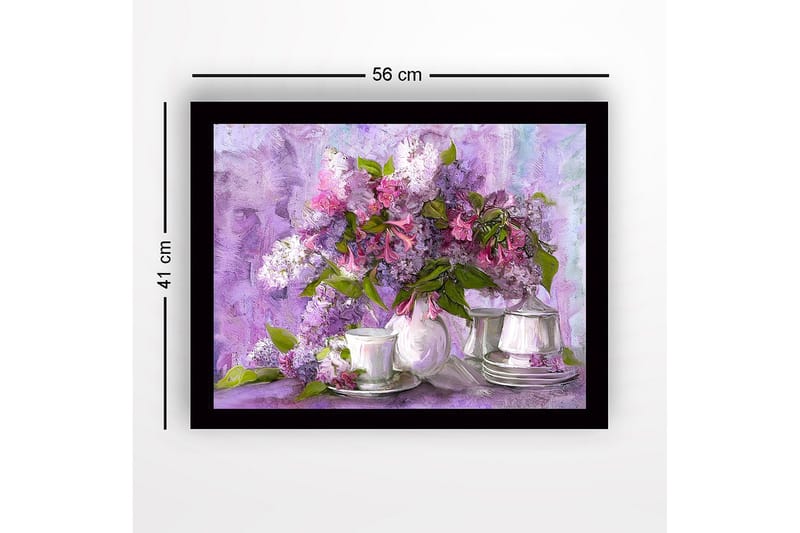 Kehystetty puupohja - 41x56 cm - Värikäs syreenikimppu kauniissa sommitelmassa - Violetti / Vaaleanpunainen / Vihreä - Sisustustuotteet - Taulu & taide