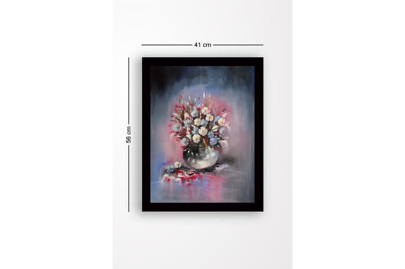 Kehystetty puutaulu canvasille - 41x56 cm - Värikäs kukkakimppu maljakossa - Sininen / Valkoinen / Vaaleanpunainen - Sisustustuotteet - Taulu & taide