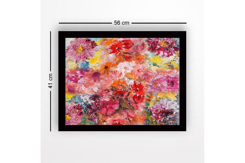 Kehystetty puupohjainen canvas - 41x56 cm - Värikäs kukkakimppu - Vaaleanpunainen / Punainen / Keltainen - Sisustustuotteet - Taulu & taide