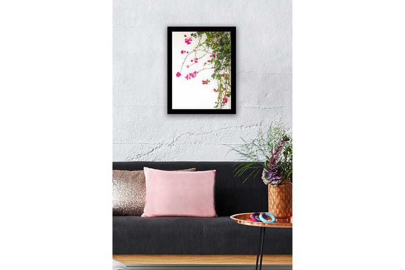 Kehystetty puinen canvas-taulu - 41x56 cm - Värikkäät bougainvillea-kukat kiipeilevät oksaa pitkin - Vaaleanpunainen / Vihreä - Sisustustuotteet - Taulu & taide