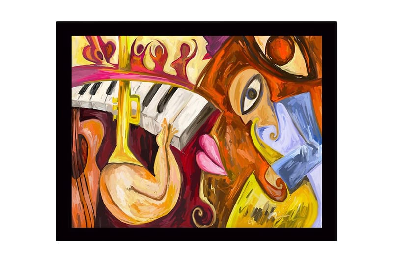 Kehystetty puukangas - 41x56 cm - Musiikillinen ilmaisu soittimilla ja kasvoilla, Keltainen / Punainen / Ruskea