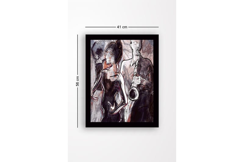 Kehystetty puinen canvas-taulu - 41x56 cm - Jazzmuusikko soittaa saksofonia tanssivien siluettien taustalla - Tummanpunainen / Harmaa / Musta - Sisustustuotteet - Taulu & taide