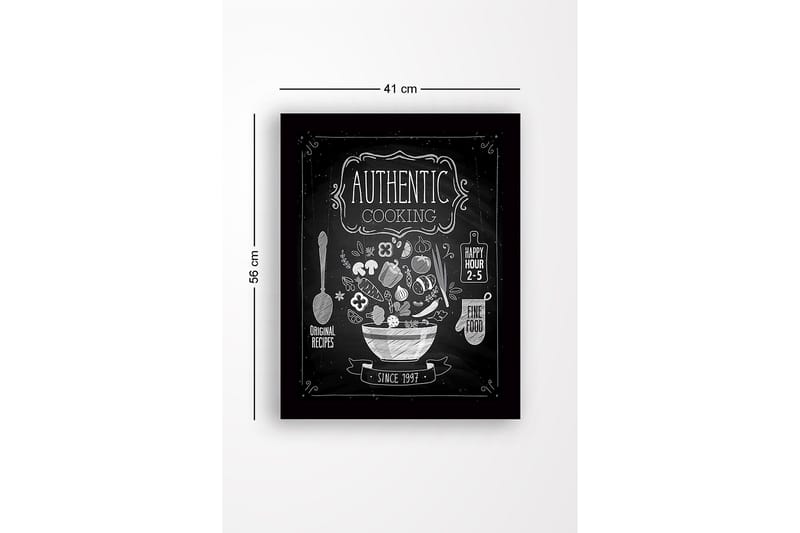 Kehystetty puutaulu canvasille - 41x56 cm - Keittiökyltti, jossa on kulho täynnä vihanneksia ja keittiövälineitä - Valkoinen / Musta - Sisustustuotteet - Taulu & taide