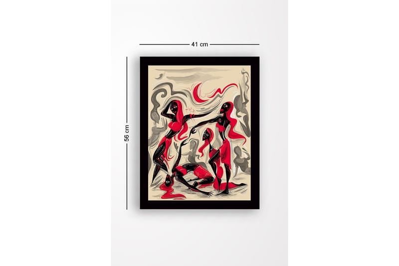 Kehystetty puukangas - 41x56 cm - Dynaaminen sommitelma, jossa kolme liikkuvaa hahmoa - Punainen / Musta / Beige - Sisustustuotteet - Taulu & taide