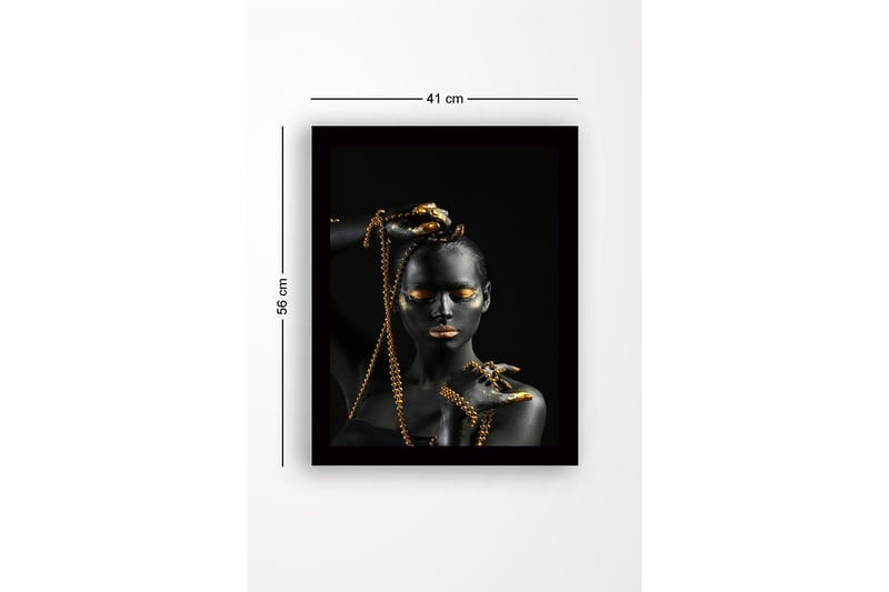 Kehystetty puutaulu canvasille - 41x56 cm - Elegantti hahmo mustalla vartalomaalauksella ja kultaisilla asusteilla - Musta / Kulta - Sisustustuotteet - Taulu & taide