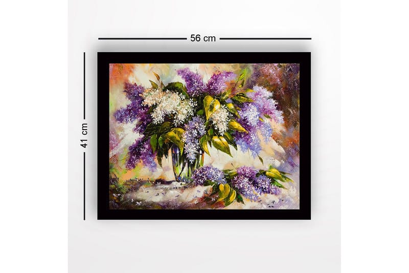 Kehystetty puupohjainen canvas - 41x56 cm - Värikäs syreenien kukkien kimppu - Violetti / Valkoinen / Vihreä - Sisustustuotteet - Taulu & taide