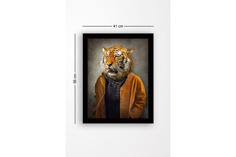 Kehystetty puinen canvas-taulu - 41x56 cm - Tiikerin pää ihmiskeholla ruskeassa takissa - Oranssi / Ruskea / Musta - Sisustustuotteet - Taulu & taide