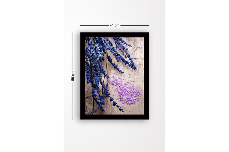 Kehystetty puutaulu canvasille - 41x56 cm - Laventelin kukat vaaleanpunaisilla suolakiteillä - Sininen / violetti - Sisustustuotteet - Taulu & taide