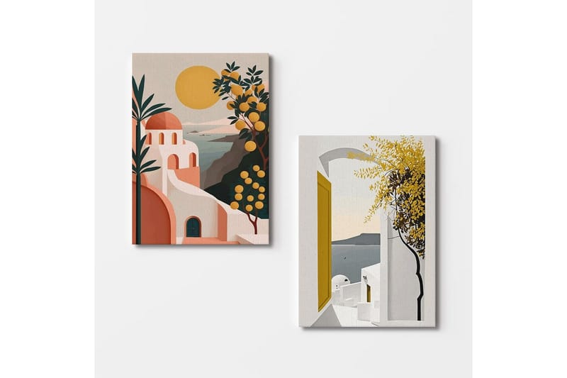 Koristeellinen Doros-maalaus (2 kappaletta) Caldra Monivärinen Lumi - Monivärinen - Sisustustuotteet - Taulu & taide - Canvas-taulu