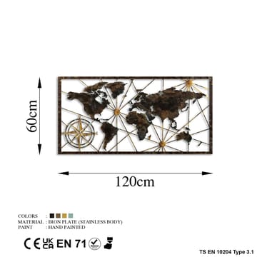 Koristeellinen metallinen seinäkoriste Wallxpert Maailmankarttakehys (120 x 60 cm) Musta - Sisustustuotteet - Taulu & taide - Juliste