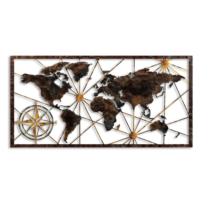 Koristeellinen metallinen seinäkoriste Wallxpert Maailmankarttakehys (120 x 60 cm) Musta, undefined