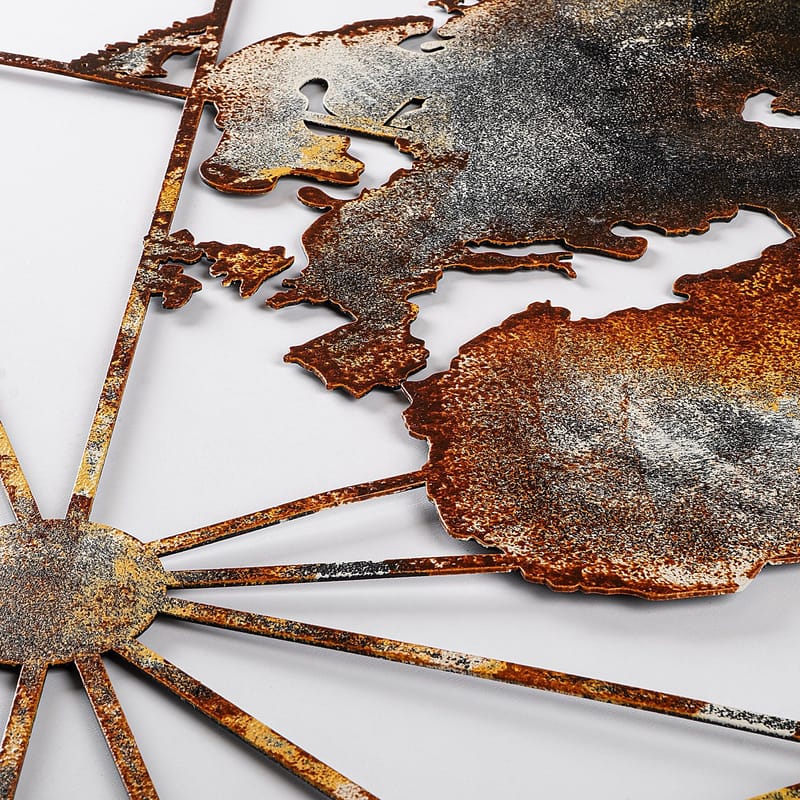 Koristeellinen metallinen seinäkoriste Wallxpert Maailmankarttakehys (120 x 60 cm) Ruskea - Sisustustuotteet - Taulu & taide - Juliste