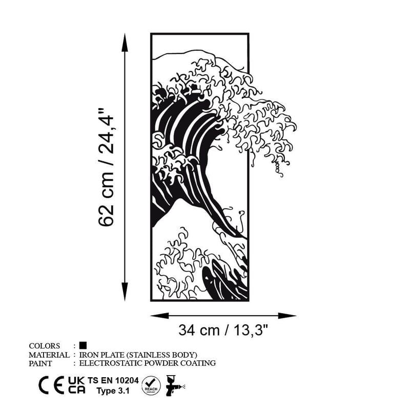 Koristeellinen metallinen seinäkoriste Wallxpert Waves (34 x 62 cm) - Sisustustuotteet - Taulu & taide - Juliste
