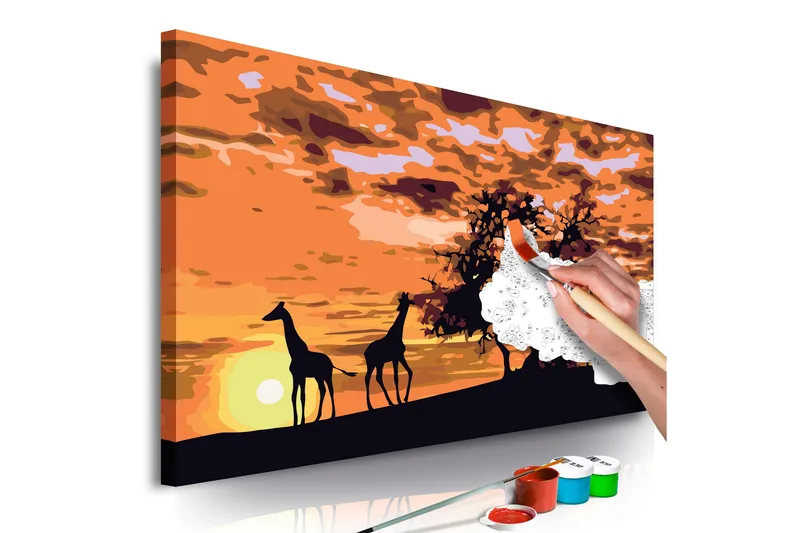 Tee-se-itse Maalaus Savannah Giraffes & Elephants 60x40 cm, Artgeist sp. z o. o.