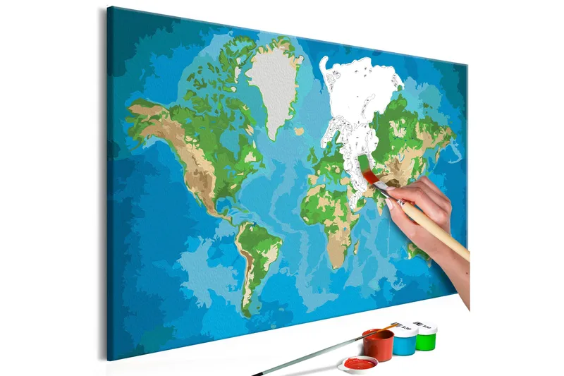 Tee-se-itse Maalaus World Map Blue & Green 60x40 cm, Artgeist sp. z o. o.