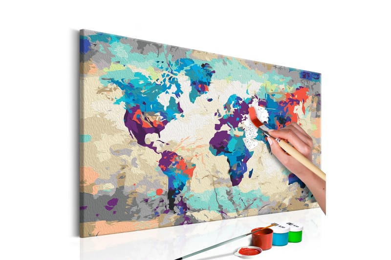 Tee-se-itse Maalaus World Map Blue & Red 60x40 cm, Artgeist sp. z o. o.