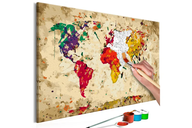 Tee-se-itse Maalaus World Map Colour Splashes 60x40 cm, Artgeist sp. z o. o.